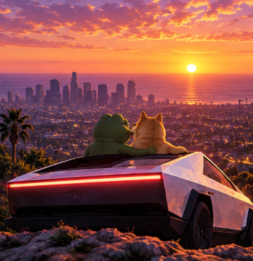 Pepe and Doge watching the city from the hillside